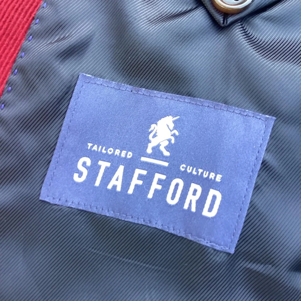 Stafford Mens Burgundy Corduroy Blazer Sport Coat Elbow Patches Big & Tall‎ 56
